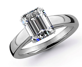 Emerald cut diamond set into a solitaire setting