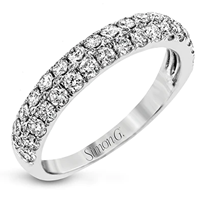 White gold anniversary band with 2 pave set rows of diamonds