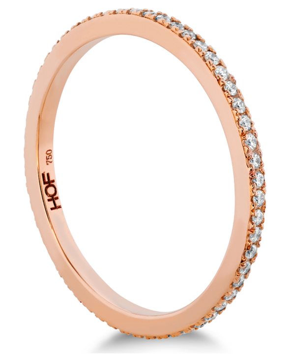 Rose gold thin eternity style anniversary band with round diamonds