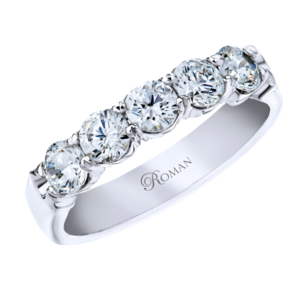 White gold anniversary band with 5 large round diamonds