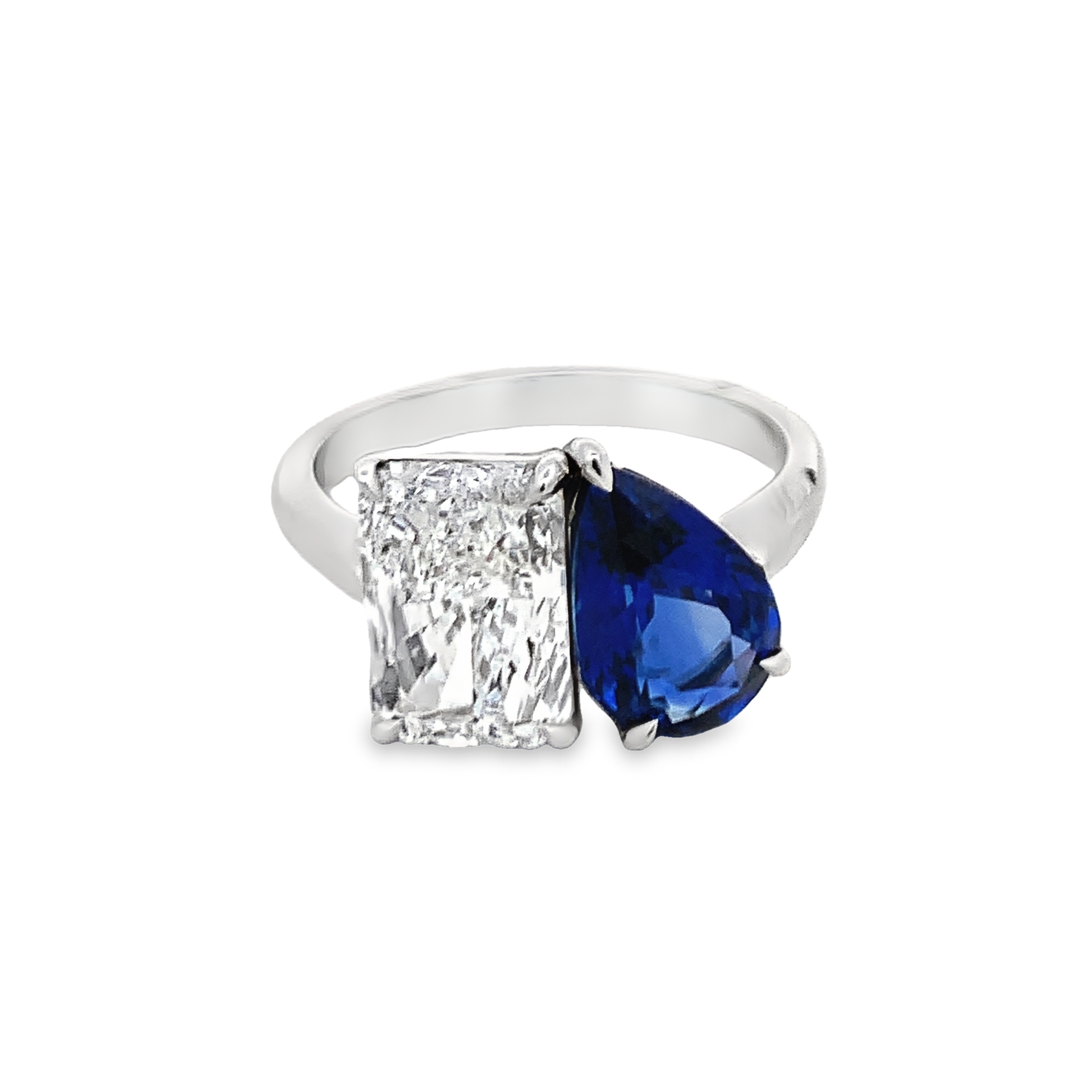 Norman Silverman 18K White Gold Sapphire and Diamond Toi et Moi Ring