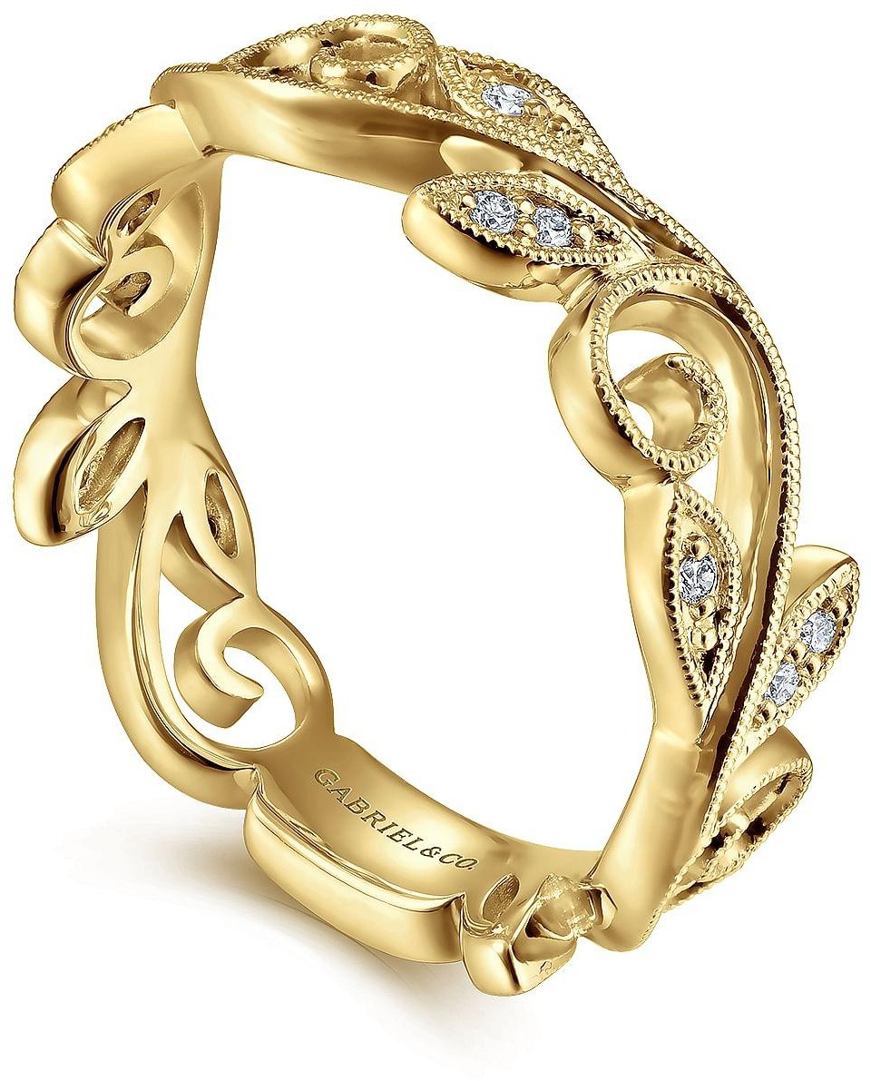 Gabriel & Co. 14K Yellow Gold Floral Diamond Band