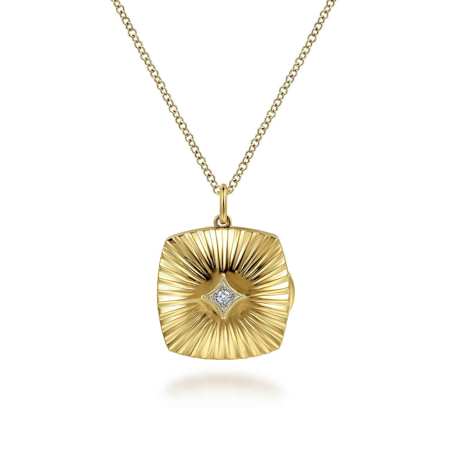 Gabriel and Co. Yellow Gold Textured Diamond Locket Necklace