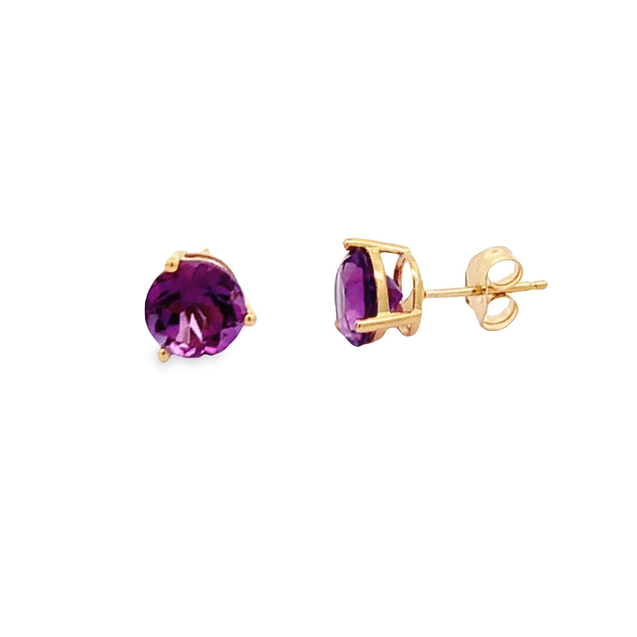 14K Yellow Gold Round Amethyst Stud Earrings