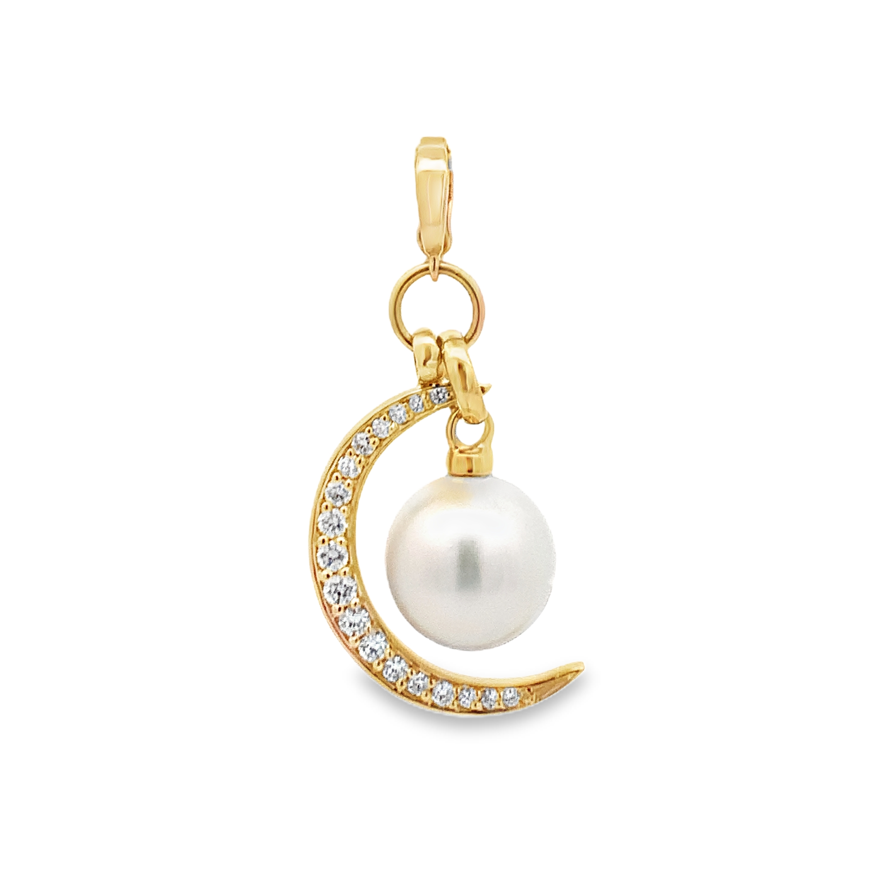 Rudolf Friedmann 14K Yellow Gold Pearl & Diamond Crescent Moon Charm Pendant