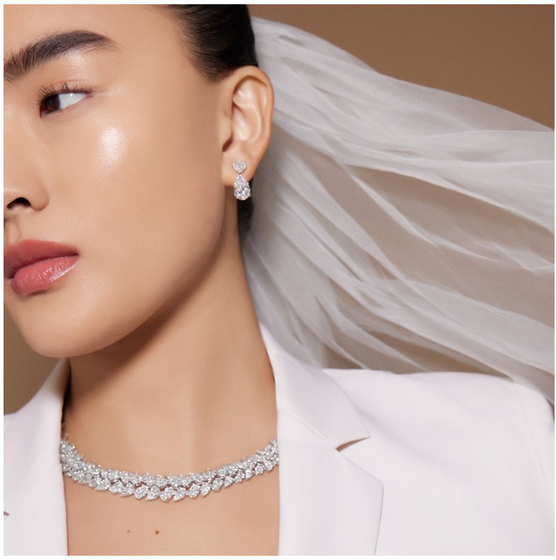 Norman Silverman Diamond Drop Earring and Necklace Set