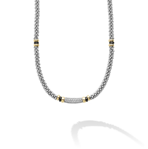 Lagos Black Caviar Ceramic Diamond Bar Necklace