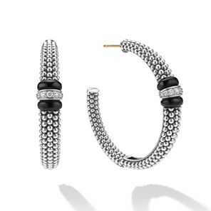 Lagos Black Caviar Large Ceramic & Diamond Hoops