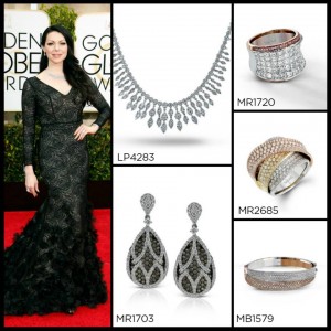 Laura Prepon's Simon G. jewelery that she wore to the Golden Globes