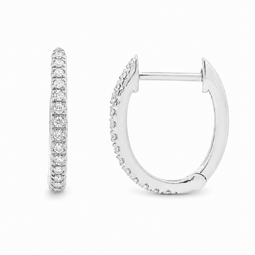 14K White Gold Small Diamond Hoop Earrings