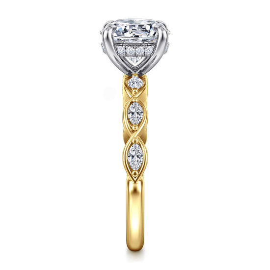 Gabriel & Co. "Claudia" 14K Two-Tone Engagement Ring Setting with 2.01 ct. Marquise Natural Diamond