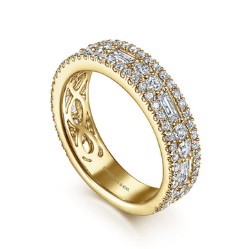 Gabriel & Co. 14K Yellow Gold Wide Baguette & Round Pave Diamond Band