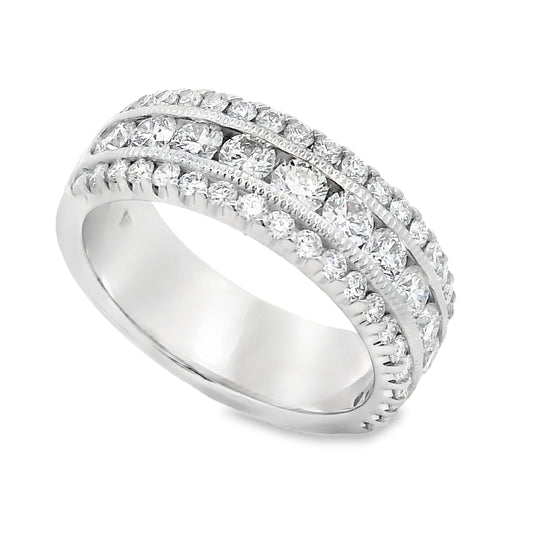 Roman Jewelers Signature 14K White Gold Three-Row Diamond Band