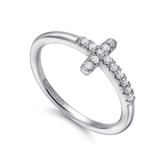 Gabriel & Co. 14K White Gold Sideways Diamond Cross Ring