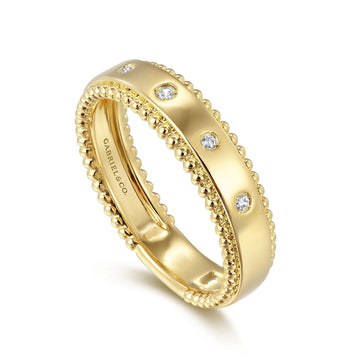 Gabriel & Co. 14K Yellow Gold Bujukan Wide Burnished Diamond Stackable Ring