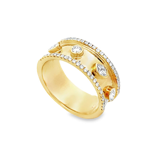 18K Yellow Gold 8mm Diamond Fashion Band with 4 Bezel-Set Diamond Accents