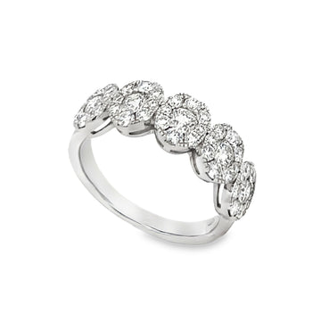 18K White Gold 5 Diamond Clusters Ladies Fashion Ring