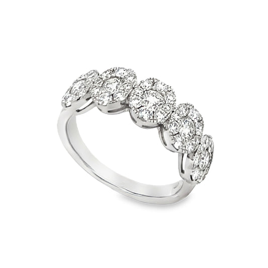 18K White Gold 5 Diamond Clusters Ladies Fashion Ring