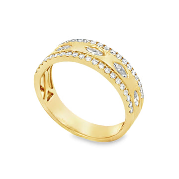 18K Yellow Gold Ladies Diamond Ring with 5 Center Burnished Marquis Diamonds