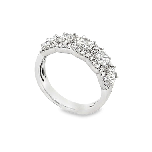 18K White Gold Ladies Fashion Ring with 5 Diamond Clusters