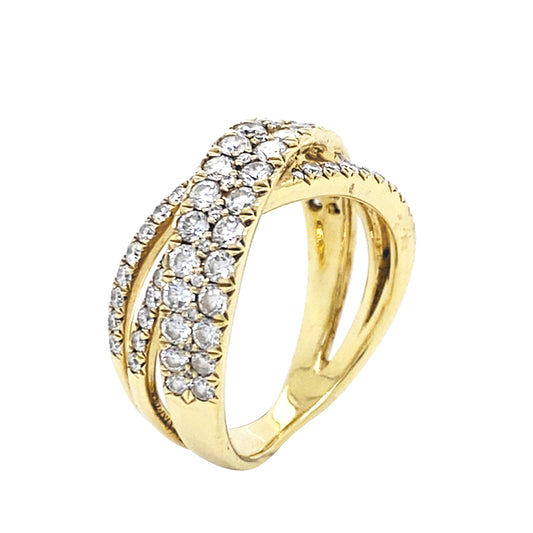 18K Yellow Gold Criss-Cross Ladies Diamond Ring