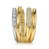 Gabriel & Co. 14K White & Yellow Gold Diamond Easy Stackable Wide Criss Cross Ring