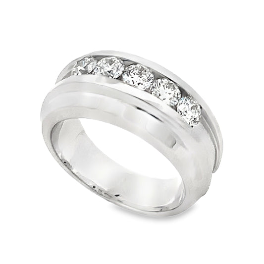 18K White Gold 5-Stone Channel Set Diamond Gentleman Ring