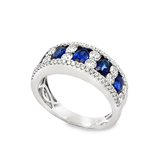 18 K White Gold Oval Sapphire and Diamond Band