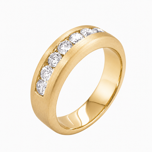 18K Yellow Gold 7-Diamond Gentleman Ring