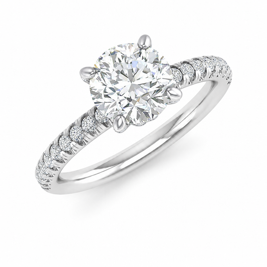 14K White Gold Diamond Engagement Ring Mounting with Hidden Halo