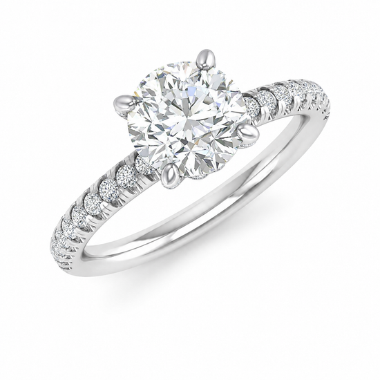 14K White Gold Diamond Engagement Ring Mounting with Hidden Halo with 0.60 ct. Round Natural Diamond