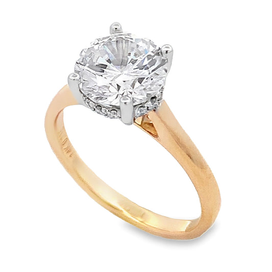 14K Two-Tone Hidden Halo Engagement Ring Setting with 2.86 ct. Round Lab-grown Diamond