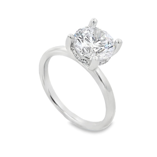 14K White Gold Diamond Hidden Halo Solitaire Engagement Ring Setting