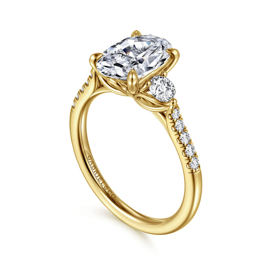 Gabriel & Co. 14K Yellow Gold Lotus Collection Side-Stone Engagement Ring Setting