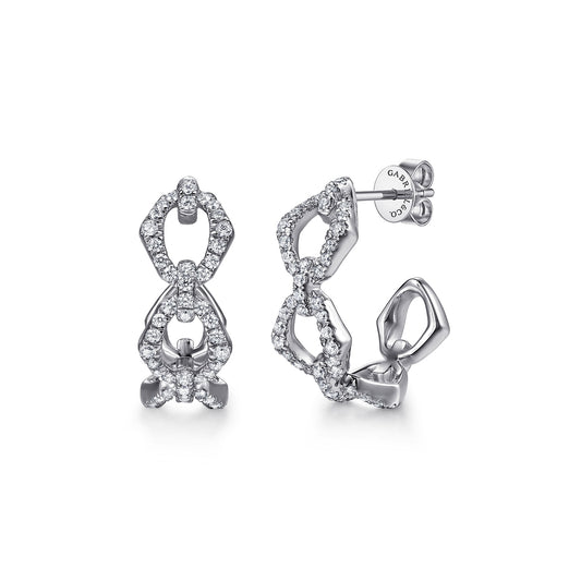 Gabriel & Co. 14K White Gold Lusso Diamond Link Hoops