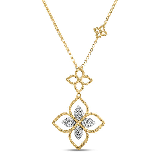 Roberto Coin 18K Two-Tone Princess Flower Open Frame Diamond Double Flower Necklace