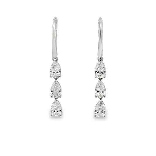 Norman Silverman 18K White Gold 2.5 Carat Pear Diamond Dangling Earrings
