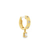 18K Yellow Gold Diamond Hoops with Burnished Round Diamonds and Dangling Emerald-Cut Diamond Station