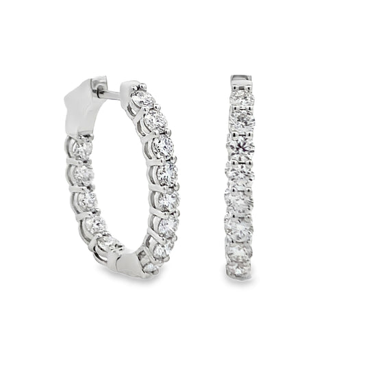 18K White Gold Diamond Hoop Earrings
