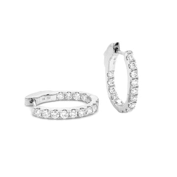 18K White Gold Diamond Hoop Earrings