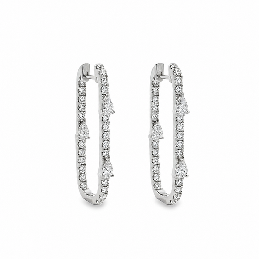 18K White Gold Elongated Oval Diamond Hoop Earrings