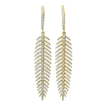 18K Yellow Gold Diamond Feather Earrings