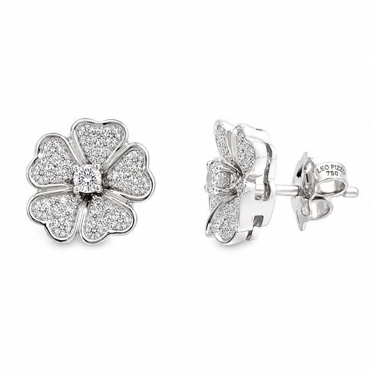 Leo Pizzo 18K White Gold Diamond Flower Earrings