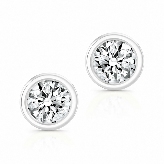 Norman Silverman 18K White Gold 1 Carat  Bezel-Set Diamond Stud Earrings