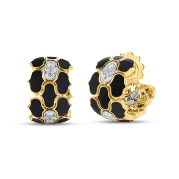Roberto Coin 18K Two-Tone Cobra Diamond and Black Enamel Wide Hoop Earrings