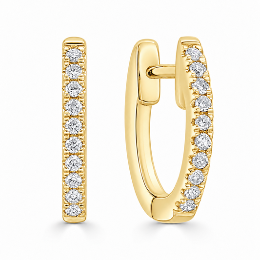 14K Yellow Gold 10mm Diamond Huggie Earrings