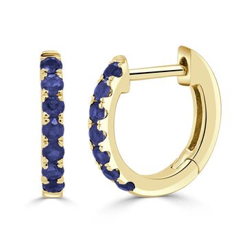 14K Yellow Gold 12mm Blue Sapphire Huggies