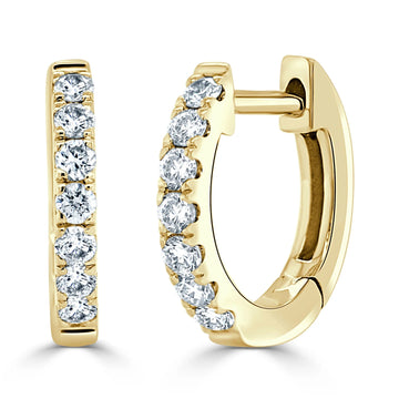 14K White Gold 12mm Diamond Huggie Earrings