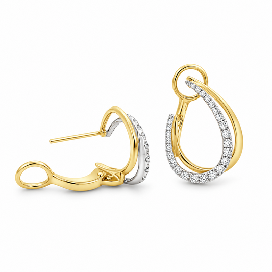 14K Two-Tone Graduating Diamond Earrings with Lever Closure