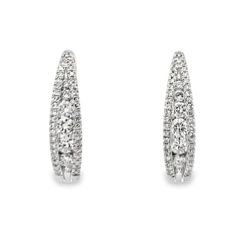 14K White Gold Diamond Tapered Oval Hoop Earrings